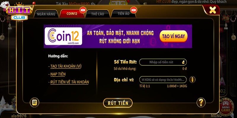 Những bước giao dịch rút tiền tại trang web Hitclub